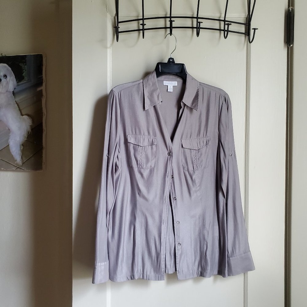 Charter Club Gray Button Down Shirt Size M 8-10
